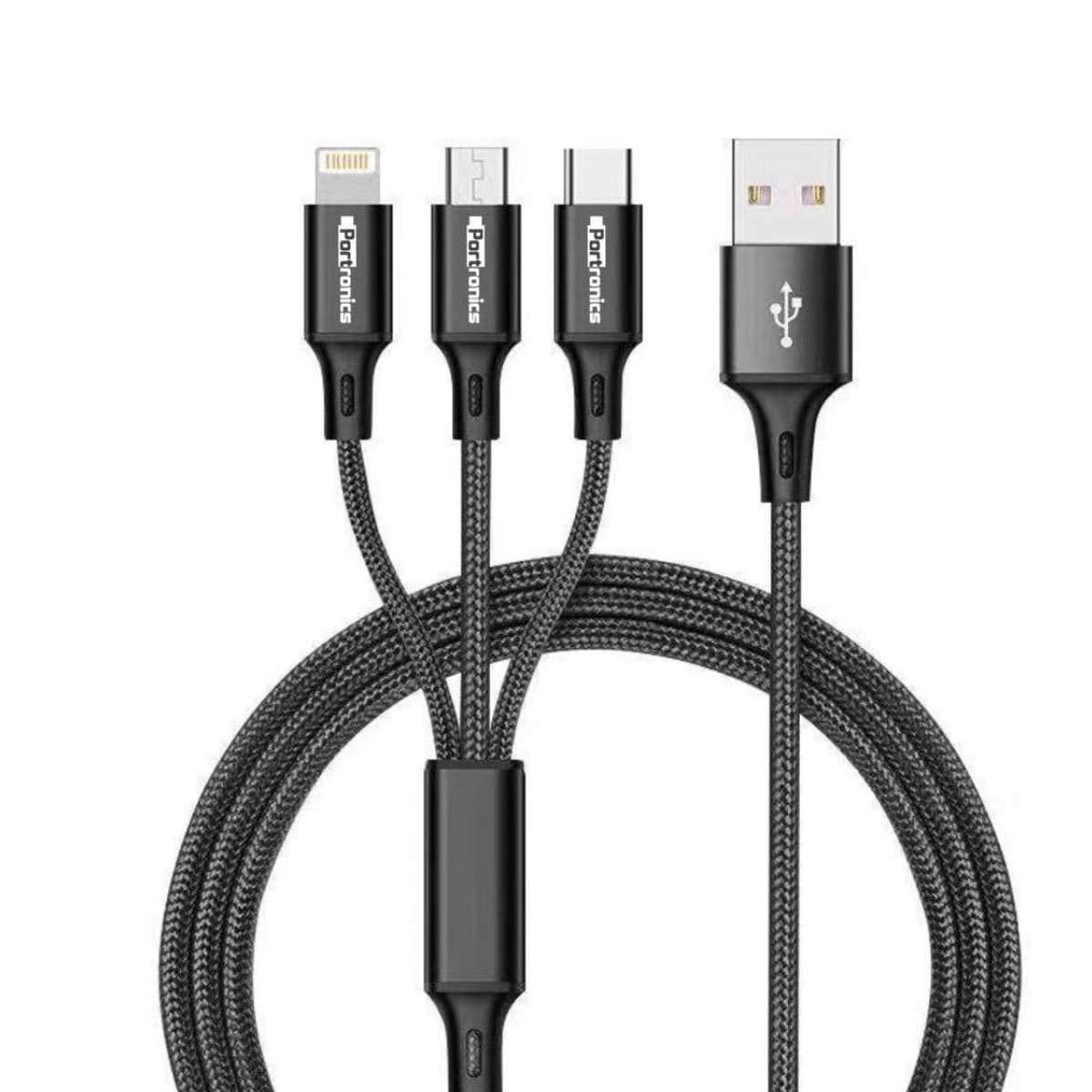 Portronics Konnect-Trio Plus 3-in-1 Multi-Functional Charging Cable 1.2M-Multi-Functional Charging Cable-dealsplant