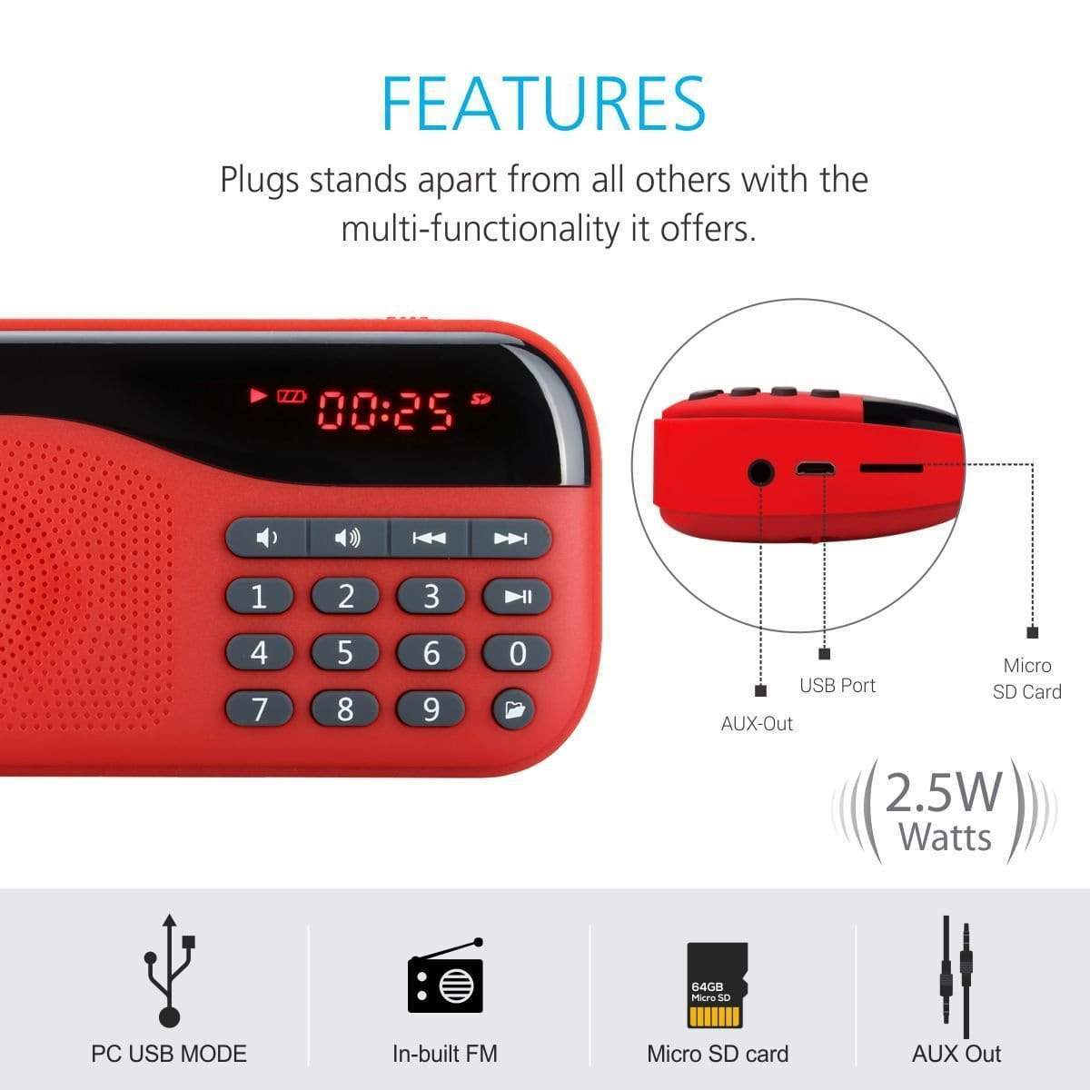 Portronics Plugs Portable Speaker with FM & MicroSD card Support-Portable Speaker-dealsplant