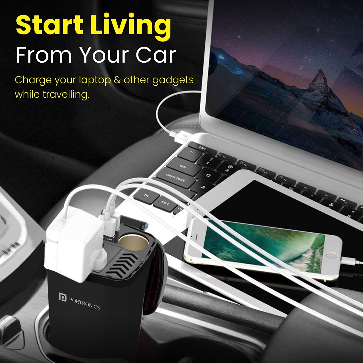 Portronics Car Power One Portable 200 W Car Power Inverter with 220V Output with Dual USB Output(POR-003-Power Bank-dealsplant