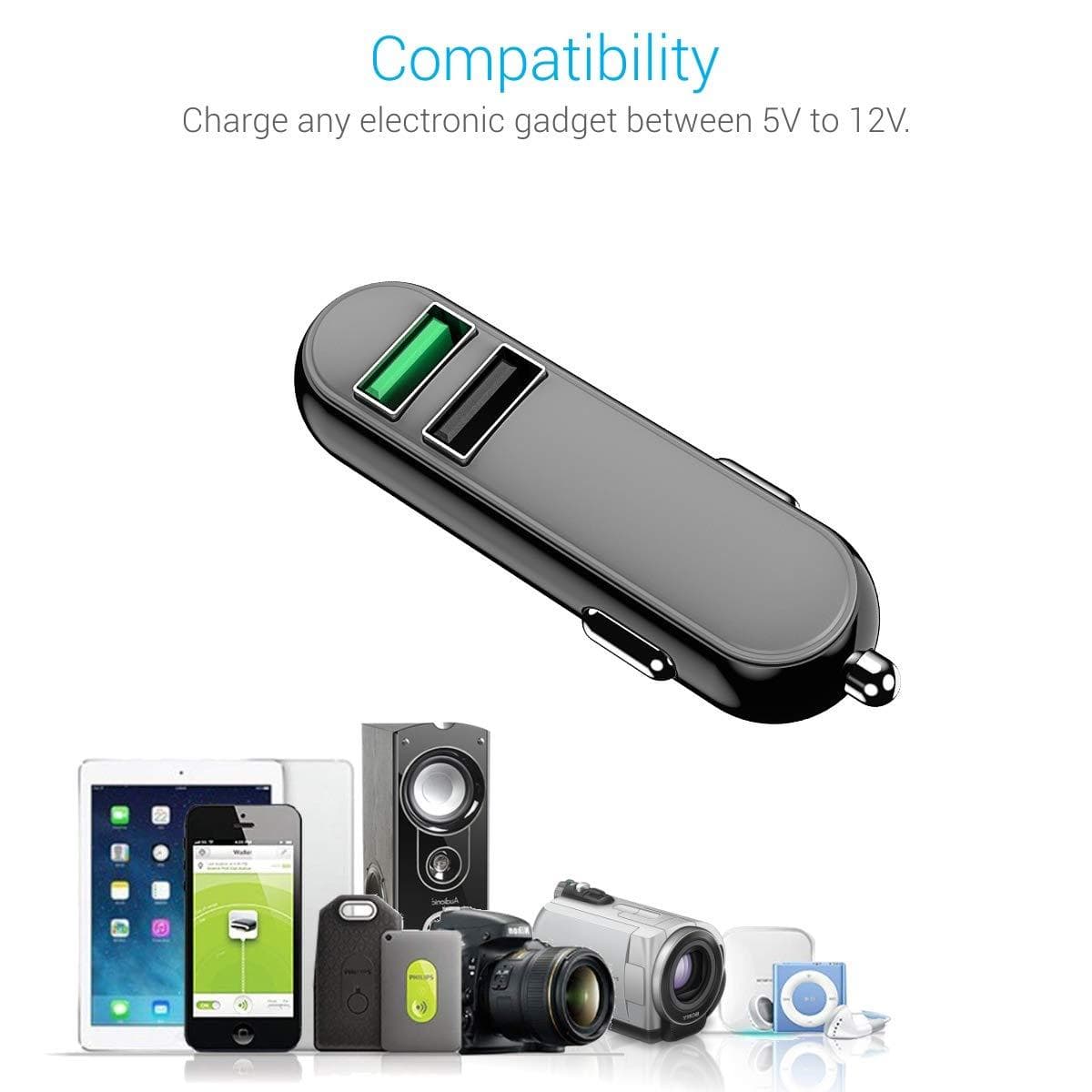 Portronics POR-005 CarPower Q 5.4A Car Charger with QC 3.0 Port and 2.4 USB Port-Power Bank-dealsplant