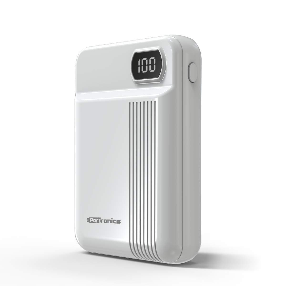 Portronics Indo 10D 10,000 mAh Power Bank Dual Input(Type C + Micro USB) and Dual Output with Display (White)-Power Bank-dealsplant