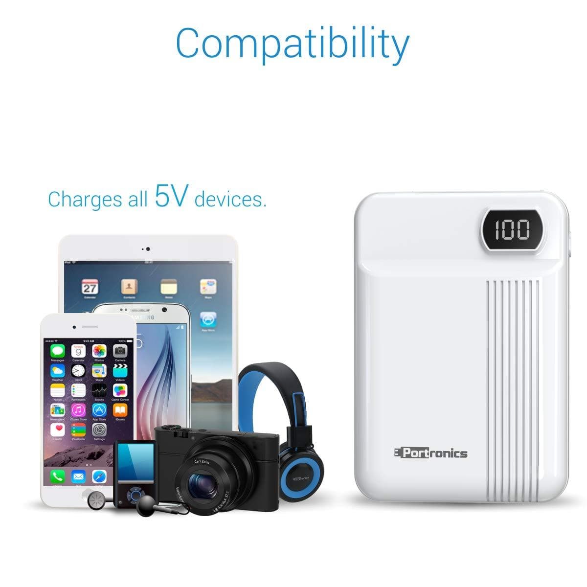 Portronics Indo 10D 10,000 mAh Power Bank Dual Input(Type C + Micro USB) and Dual Output with Display (White)-Power Bank-dealsplant