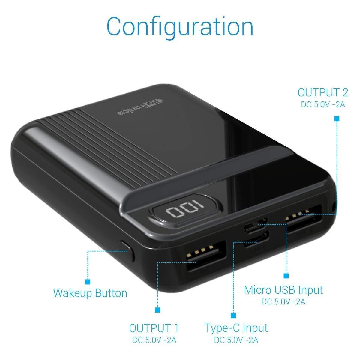 Portronics Indo 10D 10,000 mAh Power Bank Dual Input(Type C + Micro USB) and Dual Output with Display (White)-Power Bank-dealsplant