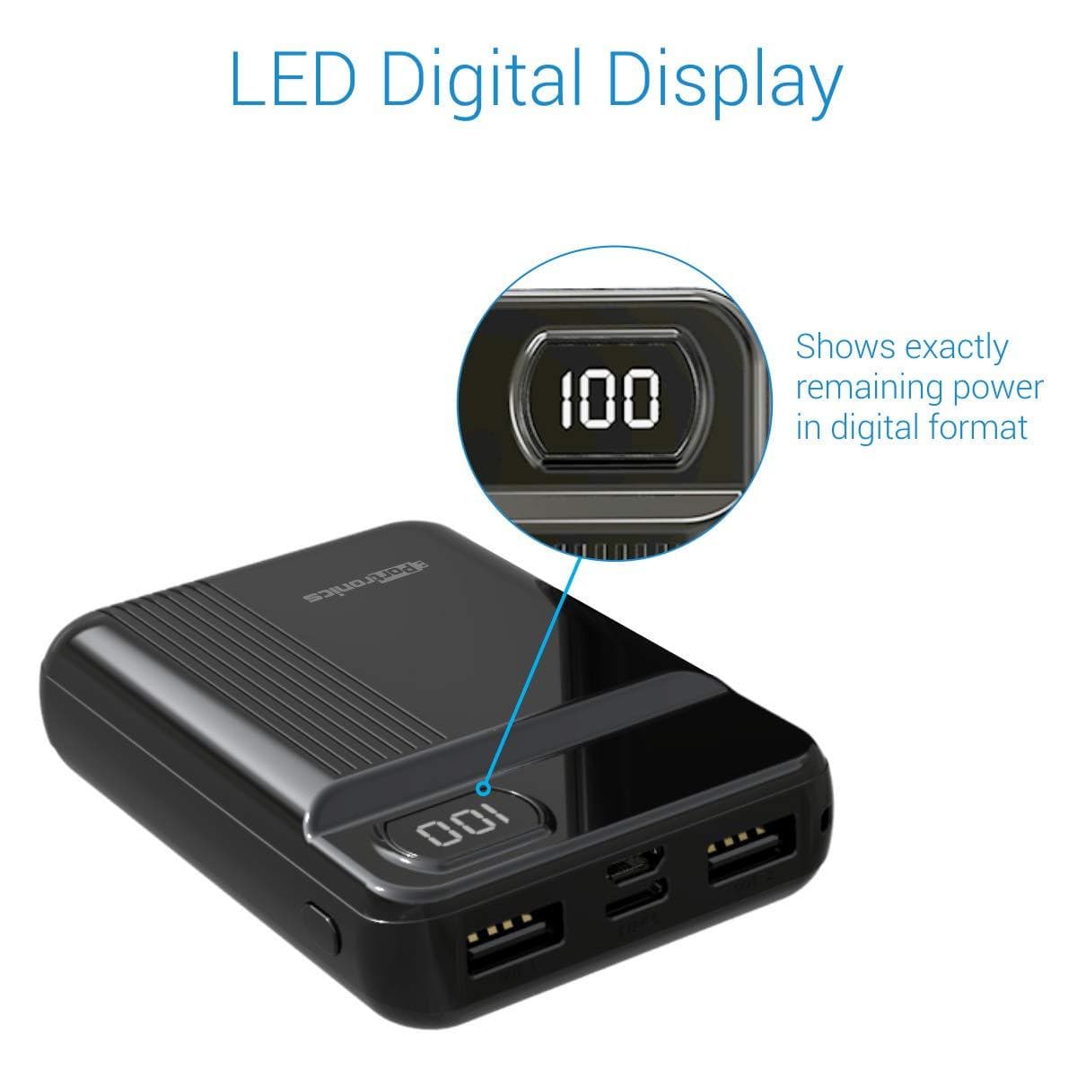 Portronics Indo 10D 10,000 mAh Power Bank Dual Input(Type C + Micro USB) and Dual Output with Display (White)-Power Bank-dealsplant