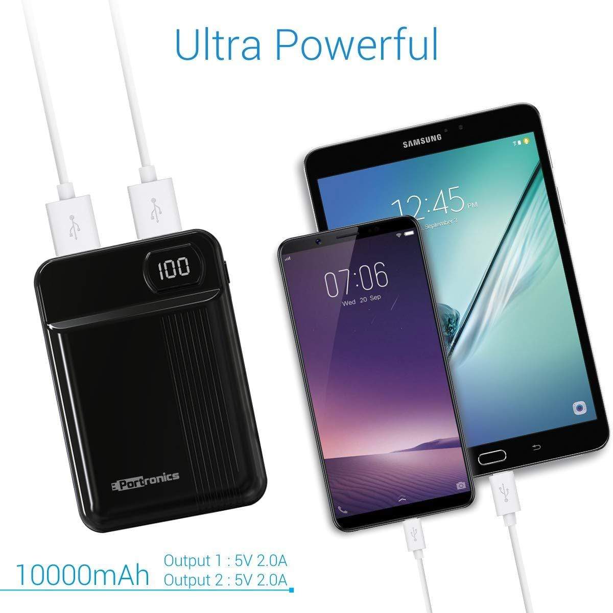 Portronics Indo 10D 10,000 mAh Power Bank Dual Input(Type C + Micro USB) and Dual Output with Display (White)-Power Bank-dealsplant
