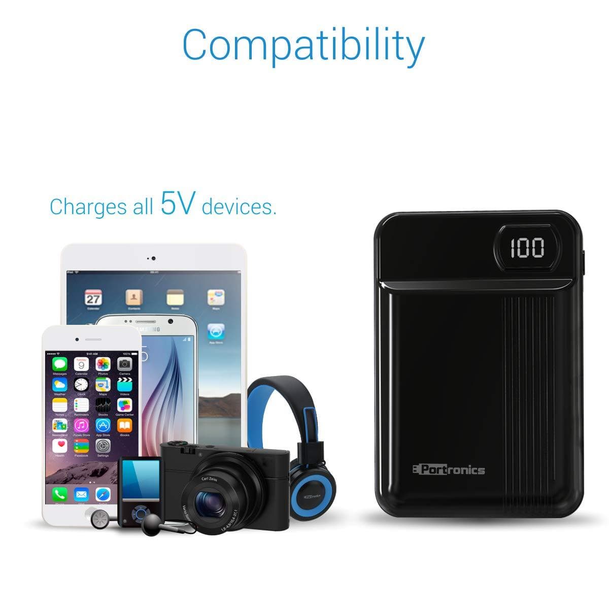 Portronics Indo 10D 10,000 mAh Power Bank Dual Input(Type C + Micro USB) and Dual Output with Display (White)-Power Bank-dealsplant