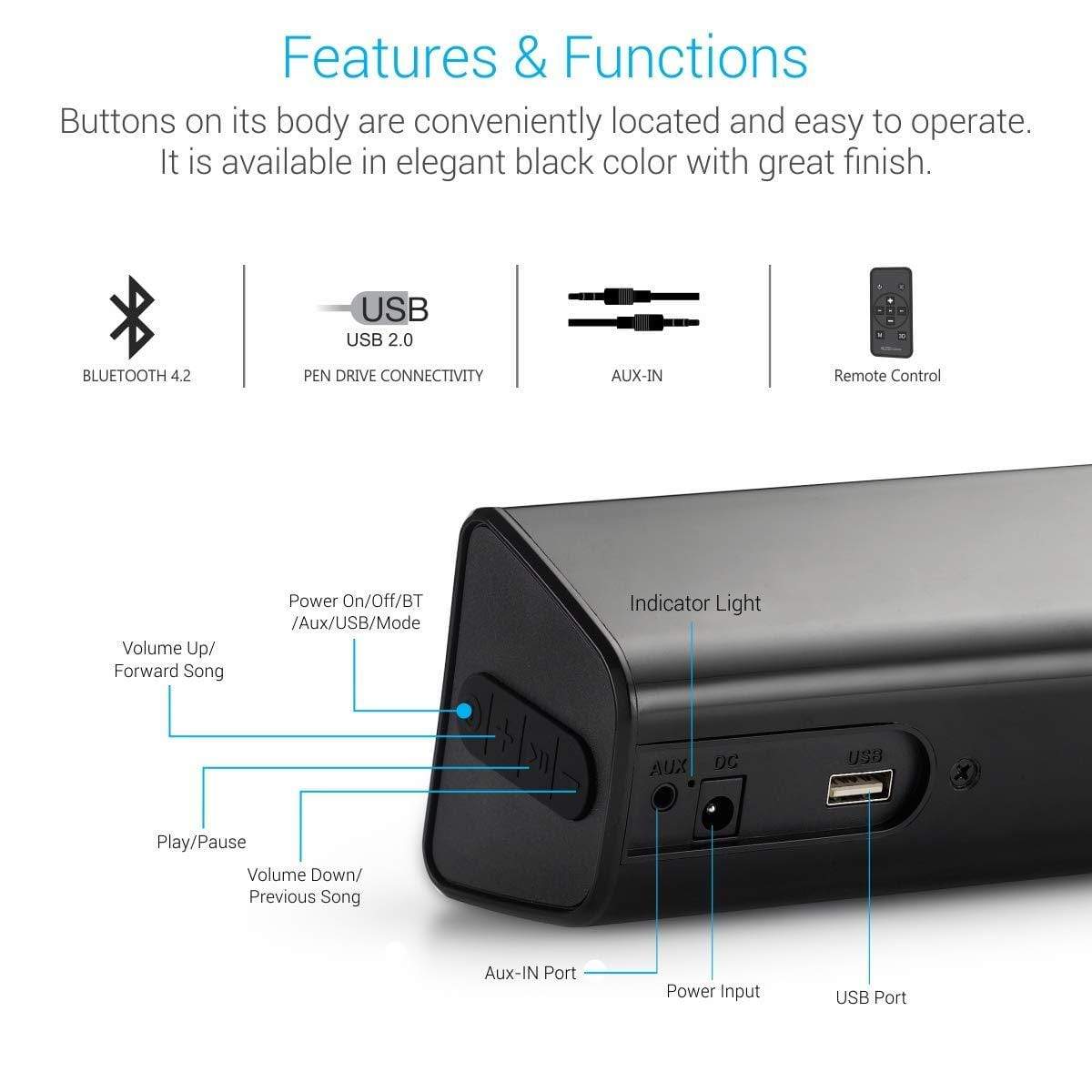 Portronics Sound Slick II 40W POR-936 Wired and Wireless Bluetooth Sound Bar-Sound Decoder Converter-dealsplant