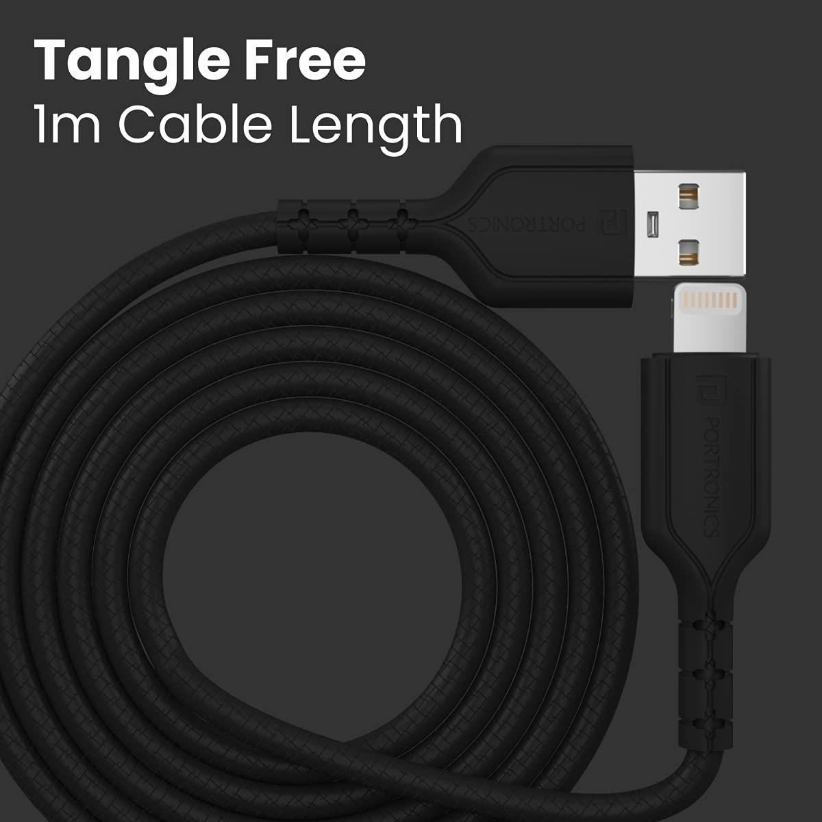 Portronics POR-655 Konnect Core 1M Lightning Cable with Charge & Sync Function-USB Charging Transfer cable-dealsplant