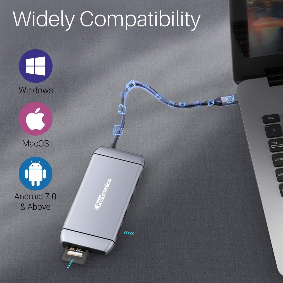 Portronics Mport 9C Type-C Multiport USB Hub for Windows, Chrome OS, iOS, and Android 7.0-USB HUB-dealsplant