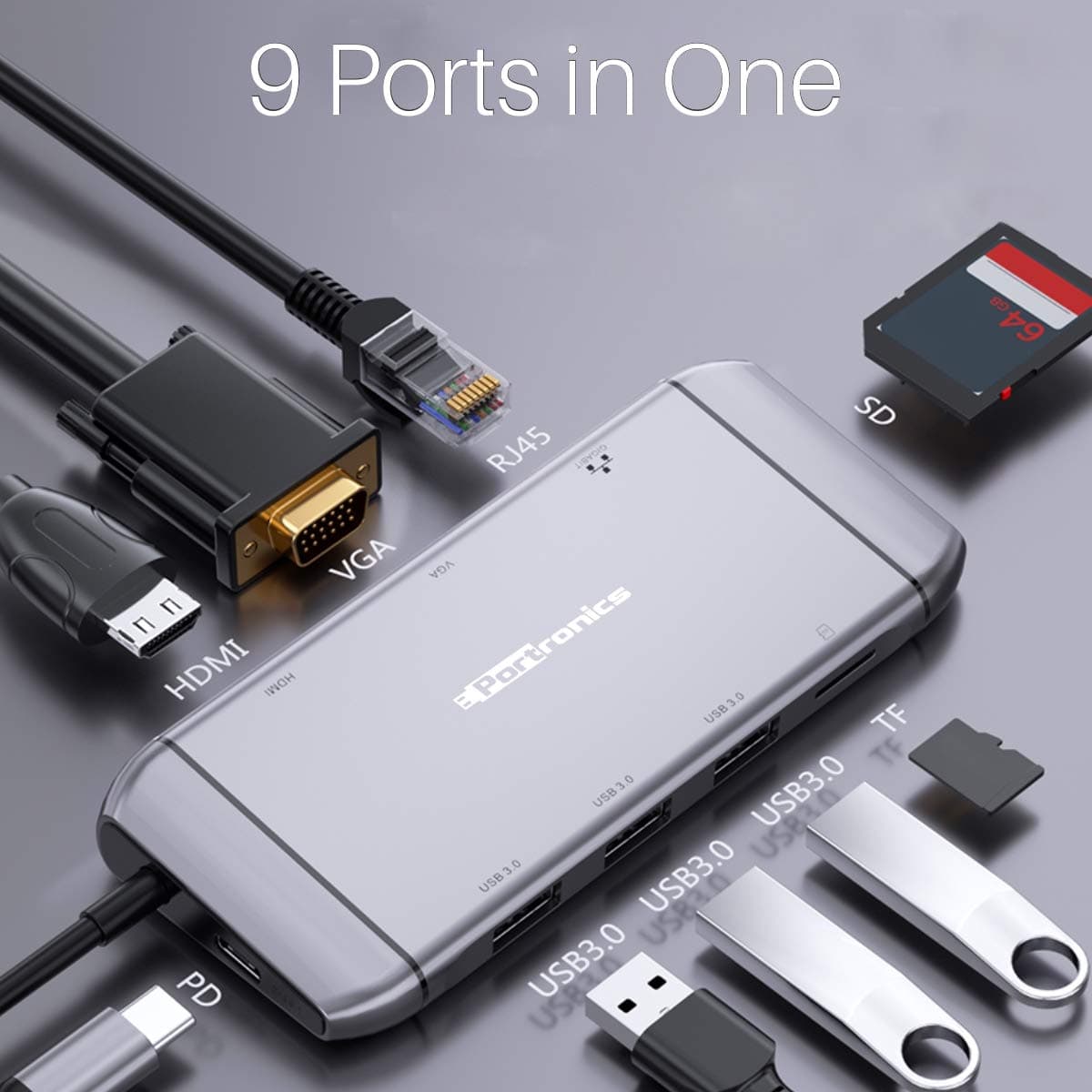 Portronics Mport 9C Type-C Multiport USB Hub for Windows, Chrome OS, iOS, and Android 7.0-USB HUB-dealsplant