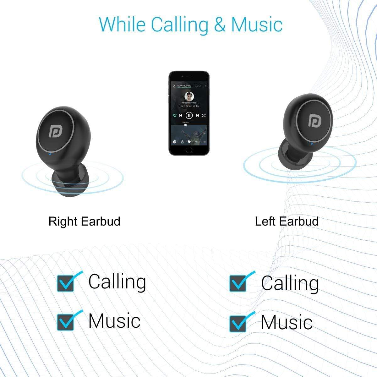 Portronics Harmonics Twins Mini POR-325 HD True Wireless Stereo Headphones with High Bass, LED Indicator, TWS Bluetooth 5.0 Wireless Earphones, Black-Wired Earphone-dealsplant