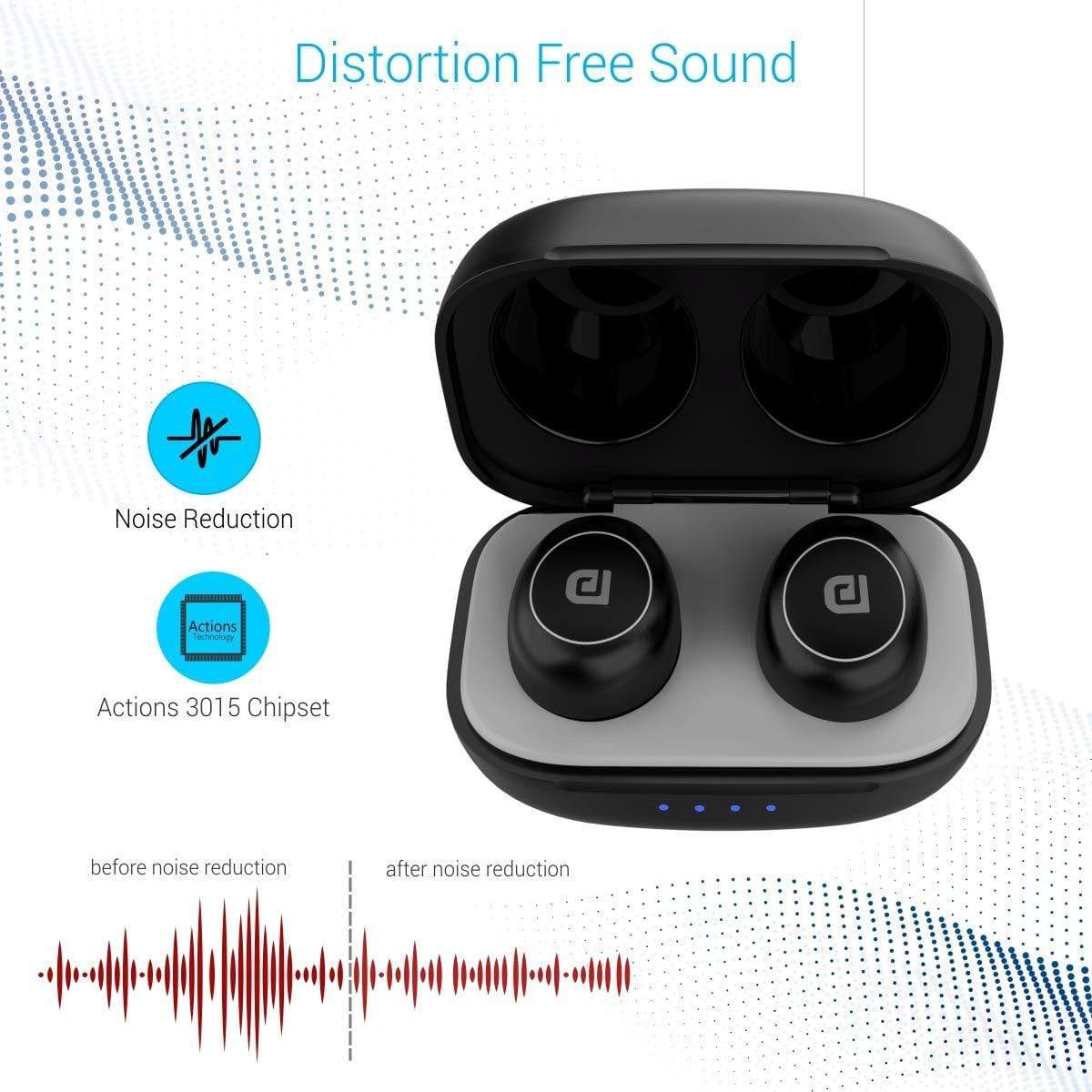 Portronics Harmonics Twins Mini POR-325 HD True Wireless Stereo Headphones with High Bass, LED Indicator, TWS Bluetooth 5.0 Wireless Earphones, Black-Wired Earphone-dealsplant