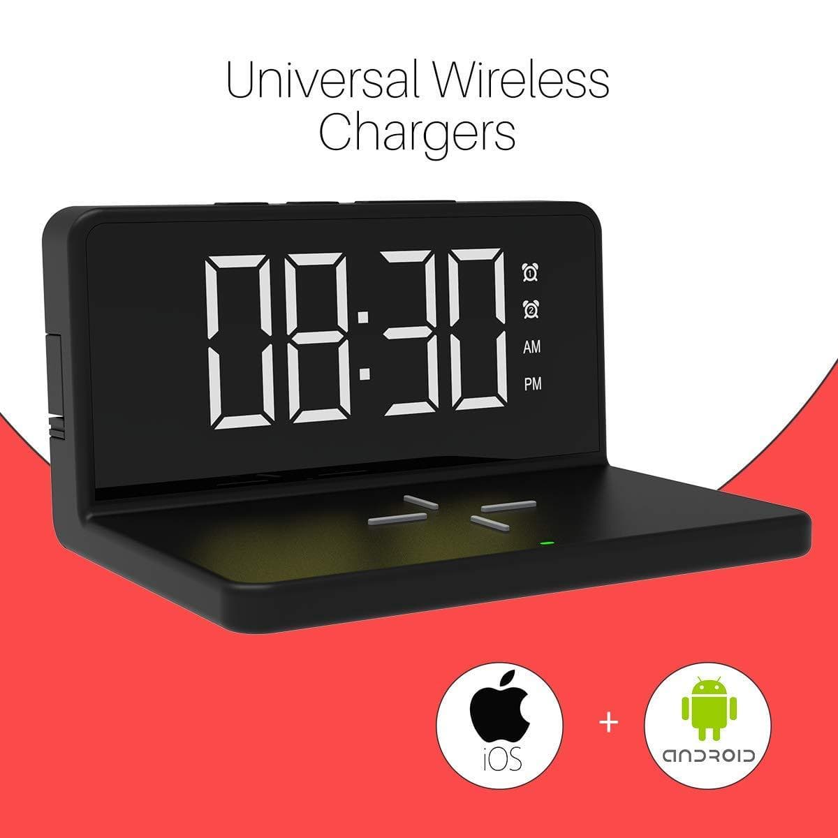 Portronics Freedom 4A a Desktop Wireless Mobile Charger with QC Adapter for Fast Charging and Alarm Clock (Black)-Wireless Charger-dealsplant