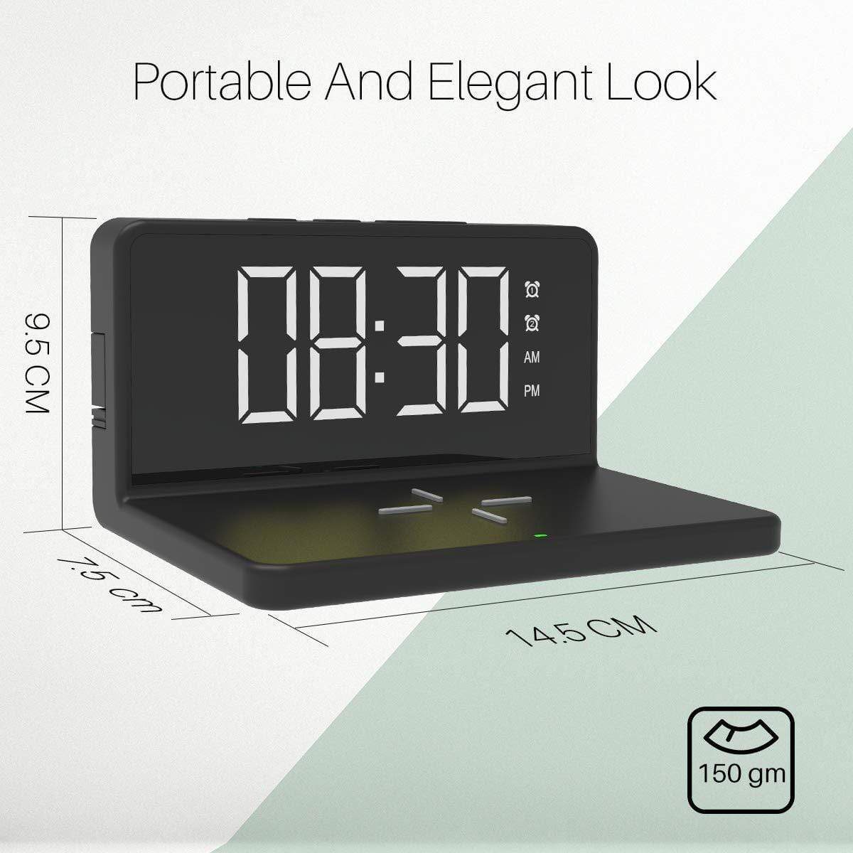 Portronics Freedom 4A a Desktop Wireless Mobile Charger with QC Adapter for Fast Charging and Alarm Clock (Black)-Wireless Charger-dealsplant