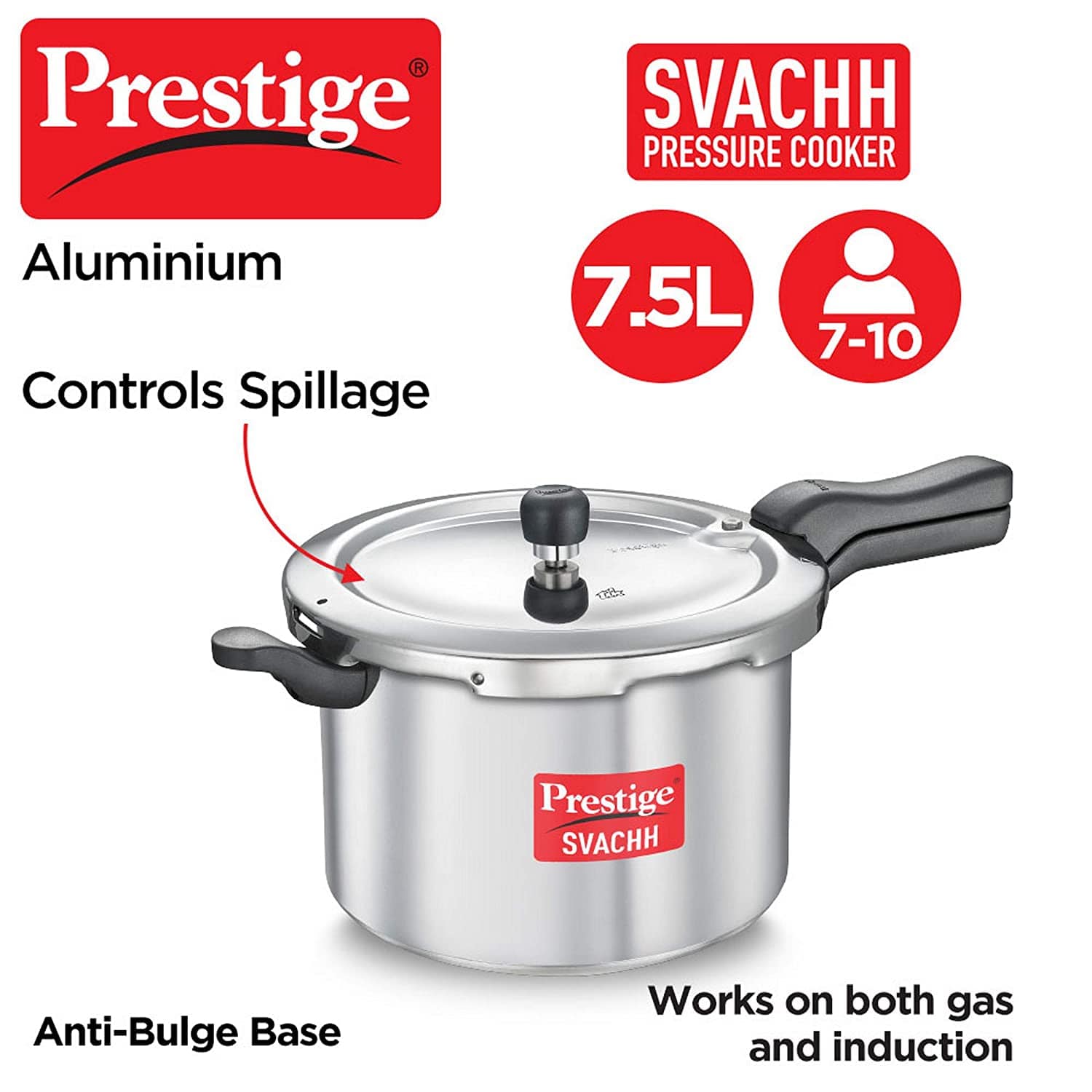 Prestige Svachh Aluminium Pressure Cooker, with Spillage Control, 5L-Home & Kitchen Accessories-dealsplant
