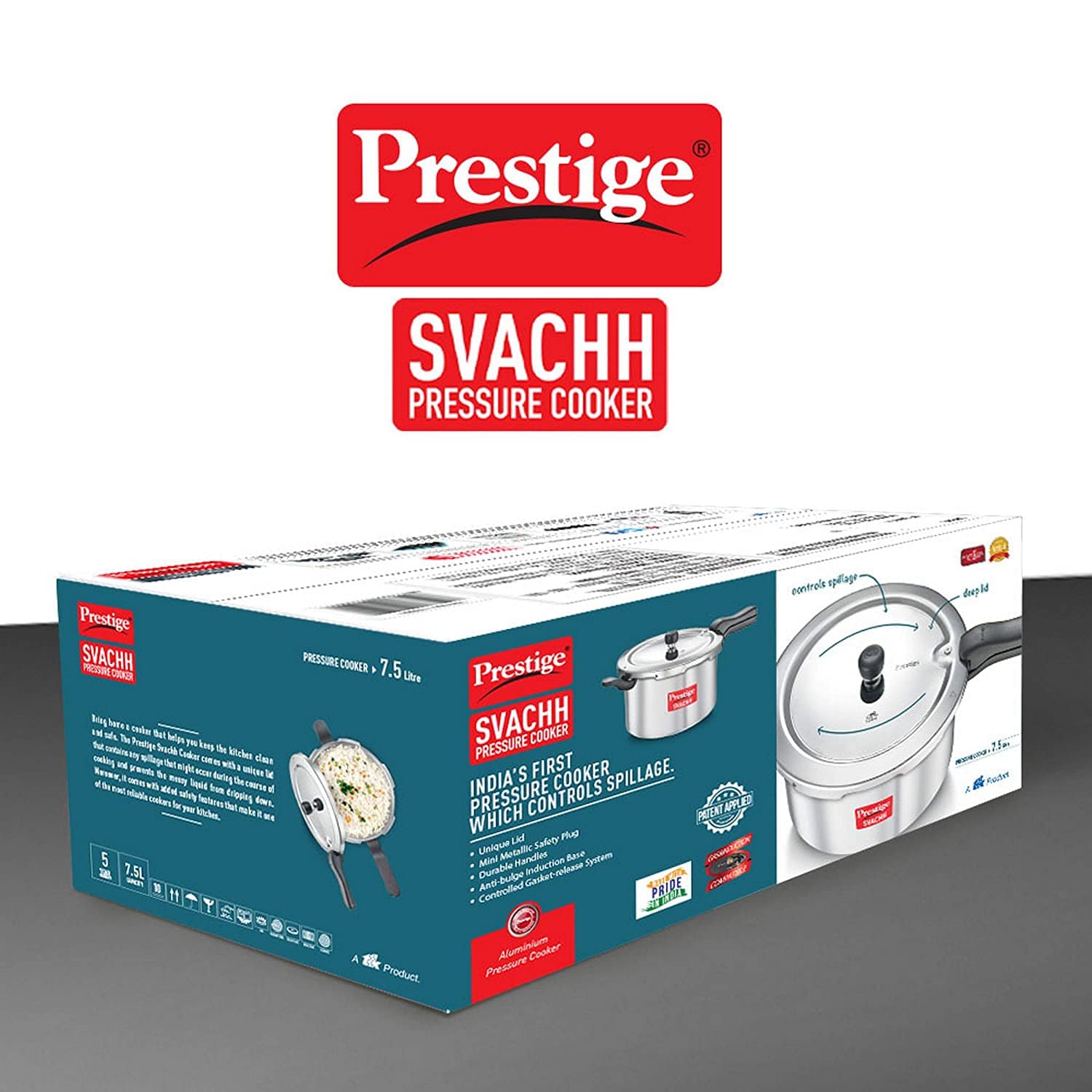 Prestige Svachh Aluminium Pressure Cooker, with Spillage Control, 5L-Home & Kitchen Accessories-dealsplant