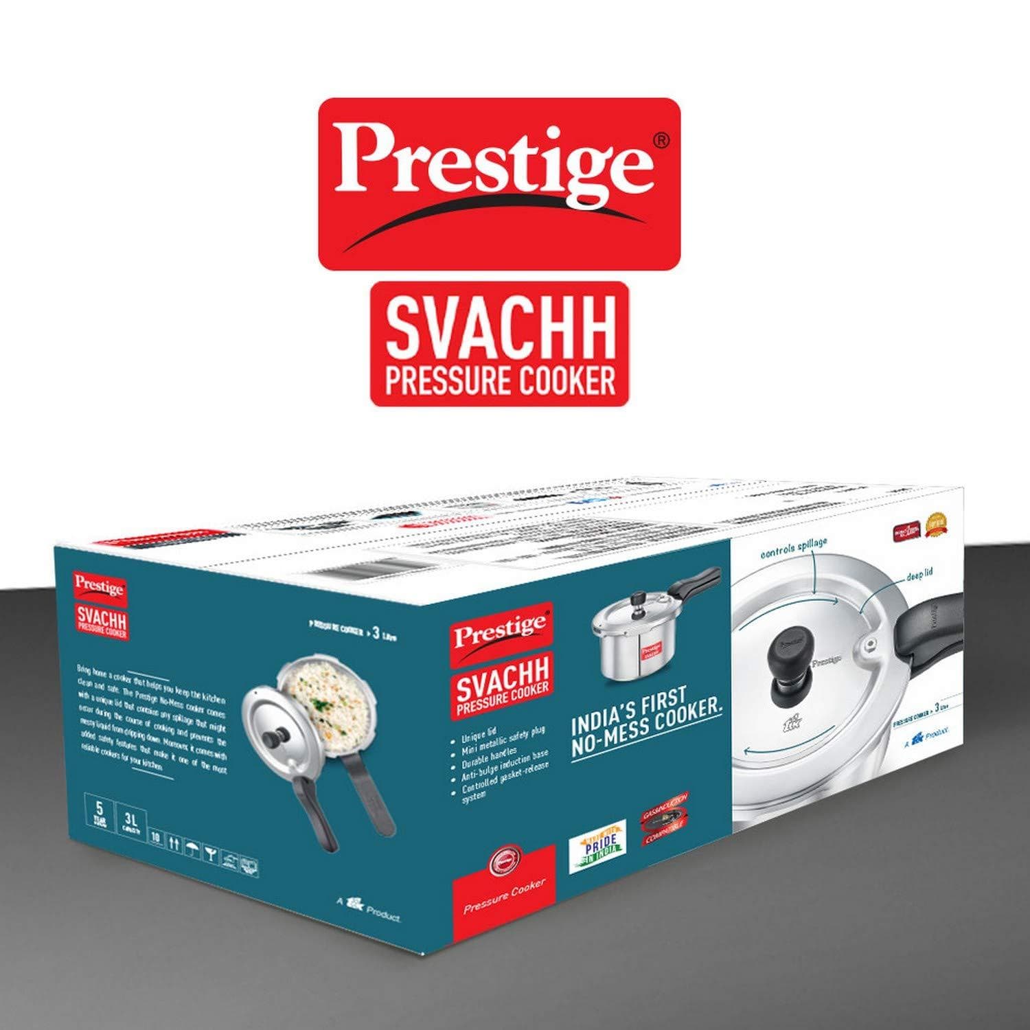 Prestige Svachh Aluminium Pressure Cooker, with Spillage Control, 5L-Home & Kitchen Accessories-dealsplant