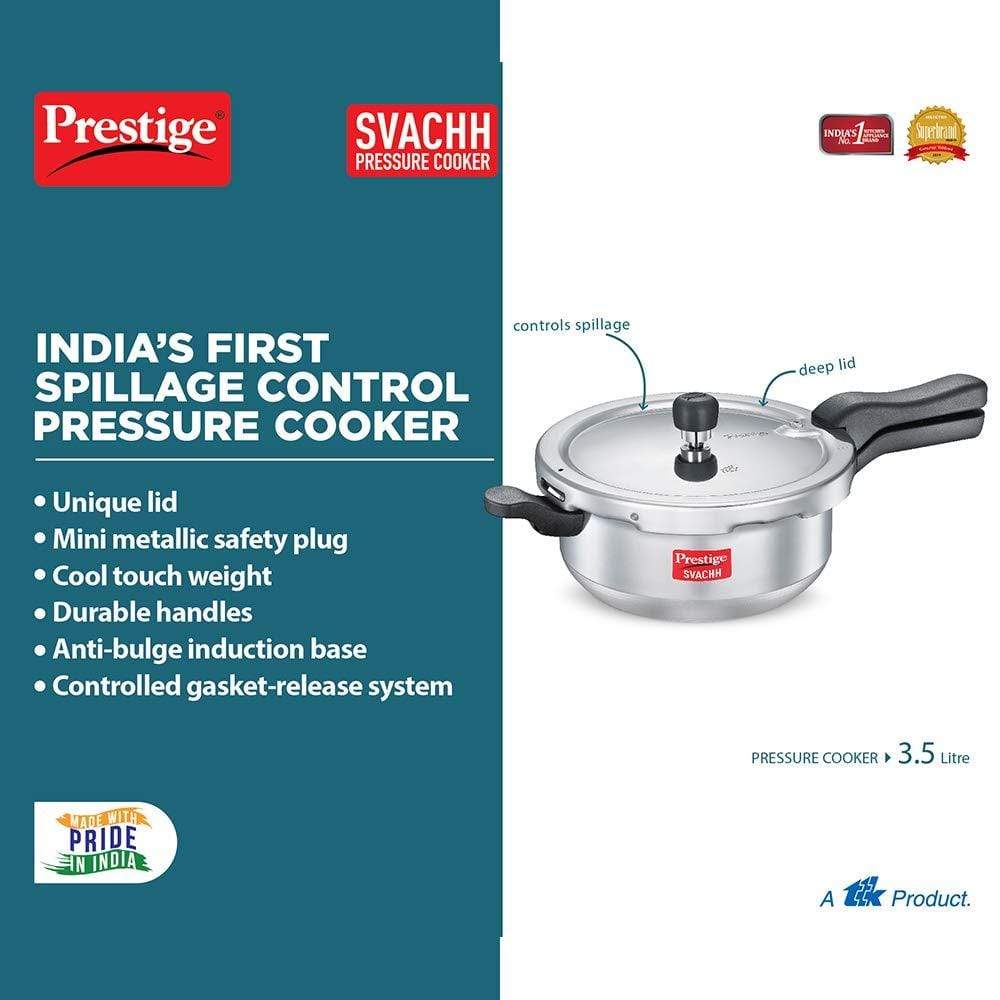 Prestige Svachh Aluminium Pressure Cooker, with Spillage Control, 5L-Home & Kitchen Accessories-dealsplant