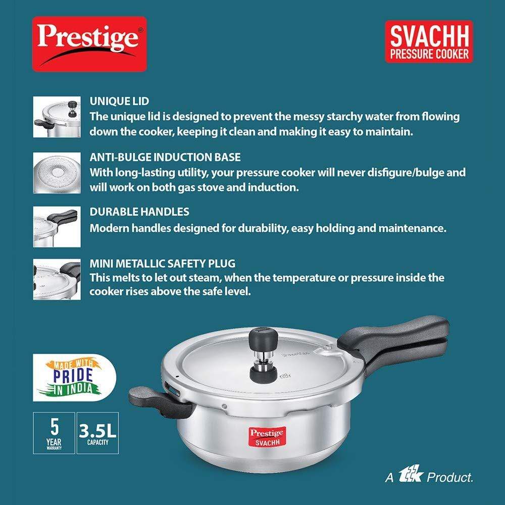 Prestige Svachh Aluminium Pressure Cooker, with Spillage Control, 5L-Home & Kitchen Accessories-dealsplant