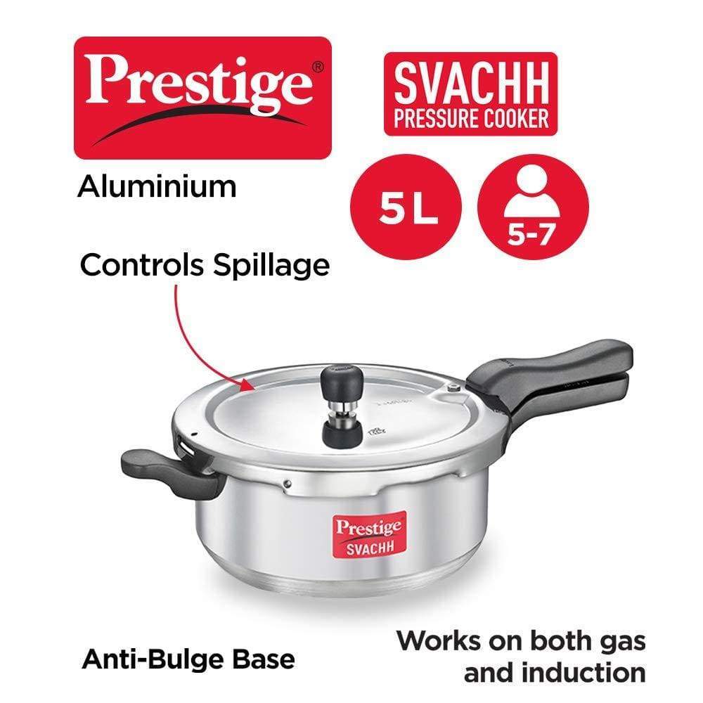 Prestige Svachh Aluminium Pressure Cooker, with Spillage Control, 5L-Home & Kitchen Accessories-dealsplant