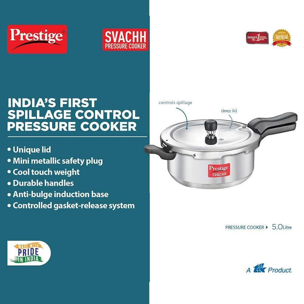 Prestige Svachh Aluminium Pressure Cooker, with Spillage Control, 5L-Home & Kitchen Accessories-dealsplant