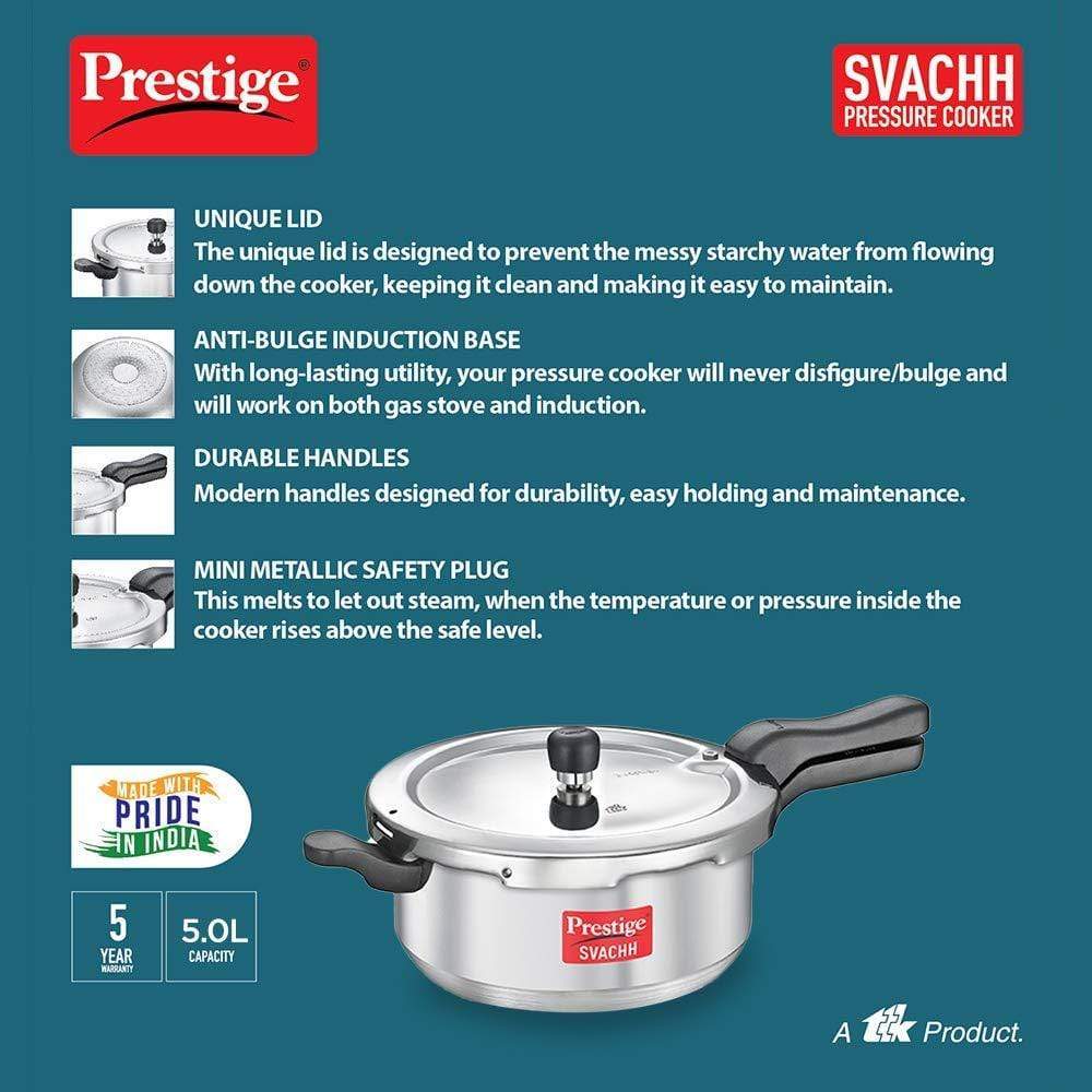 Prestige Svachh Aluminium Pressure Cooker, with Spillage Control, 5L-Home & Kitchen Accessories-dealsplant
