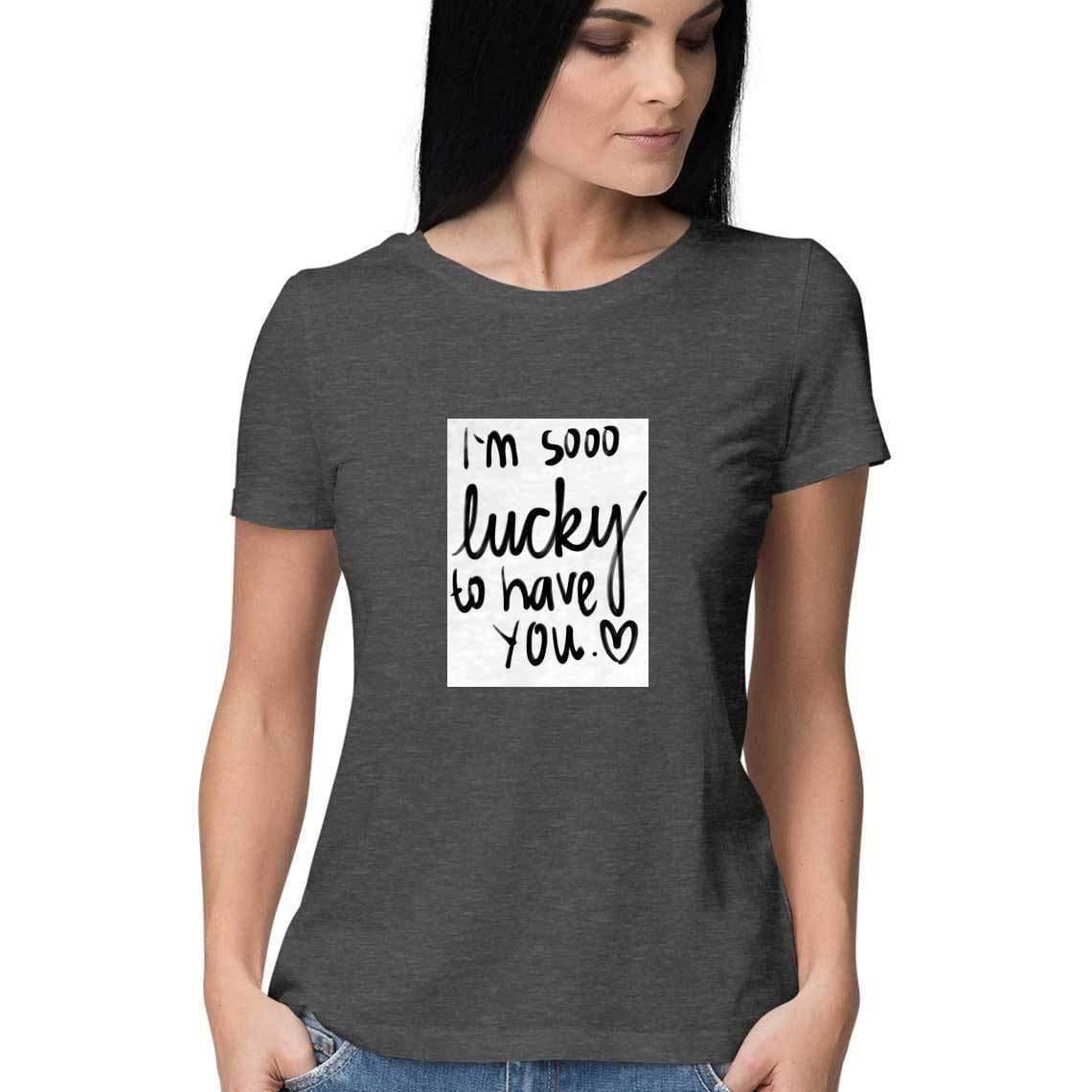Dealsplant Crop Sleeve Round Neck Lucky to have you_1 T-Shirt for Women-Clothing-dealsplant