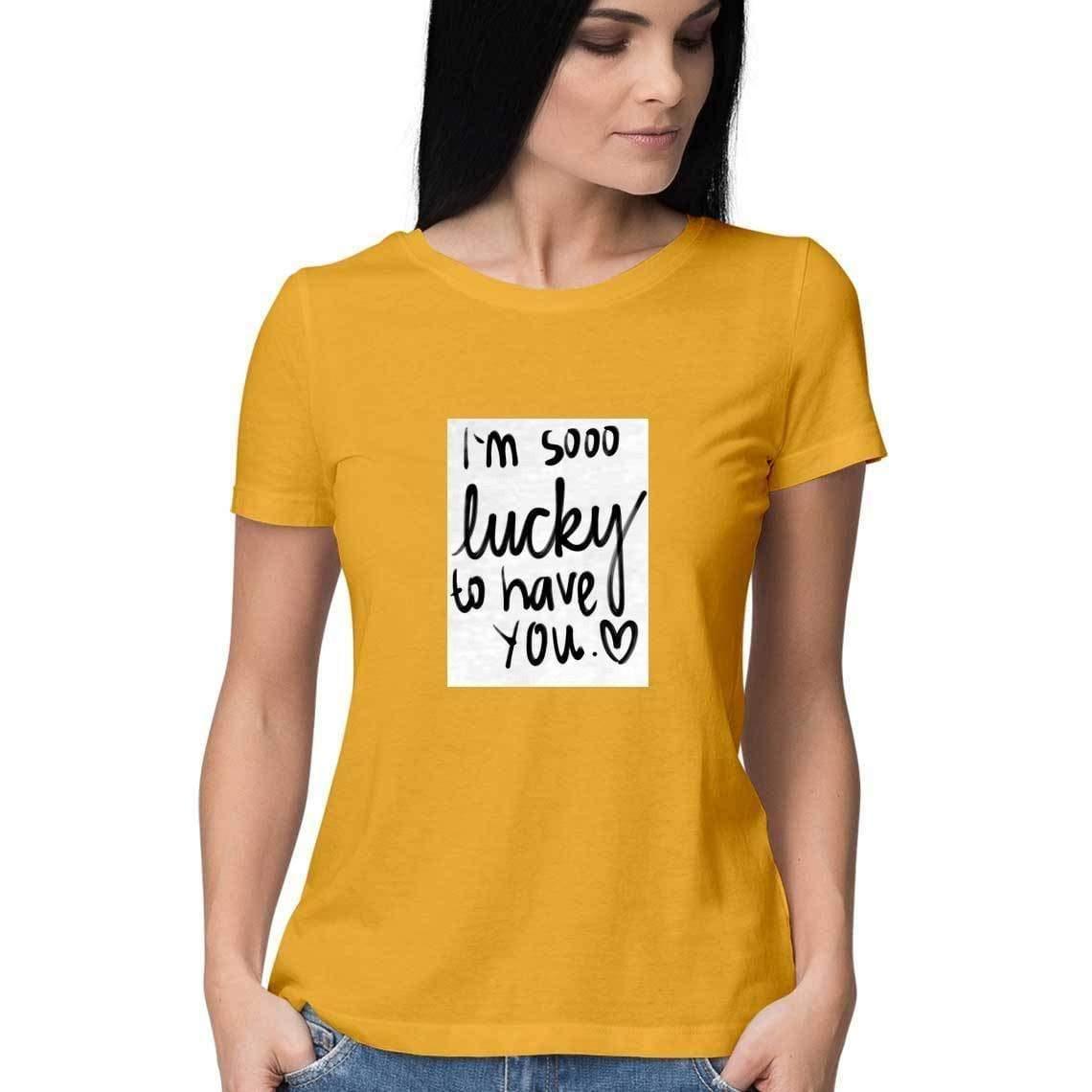 Dealsplant Crop Sleeve Round Neck Lucky to have you_1 T-Shirt for Women-Clothing-dealsplant