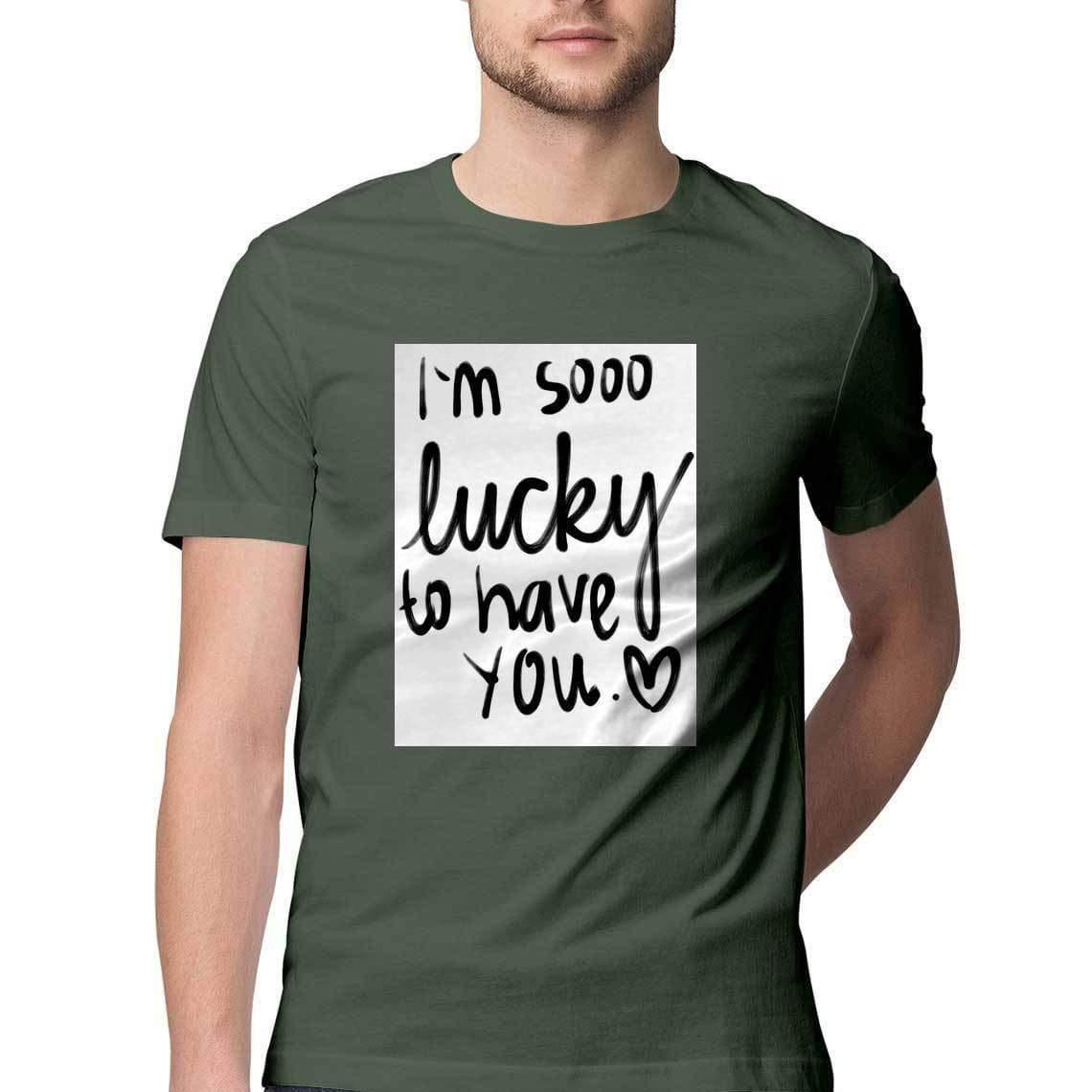 Dealsplant Half Sleeve Round Neck Lucky to have you_1 T-Shirt for Men-Clothing-dealsplant
