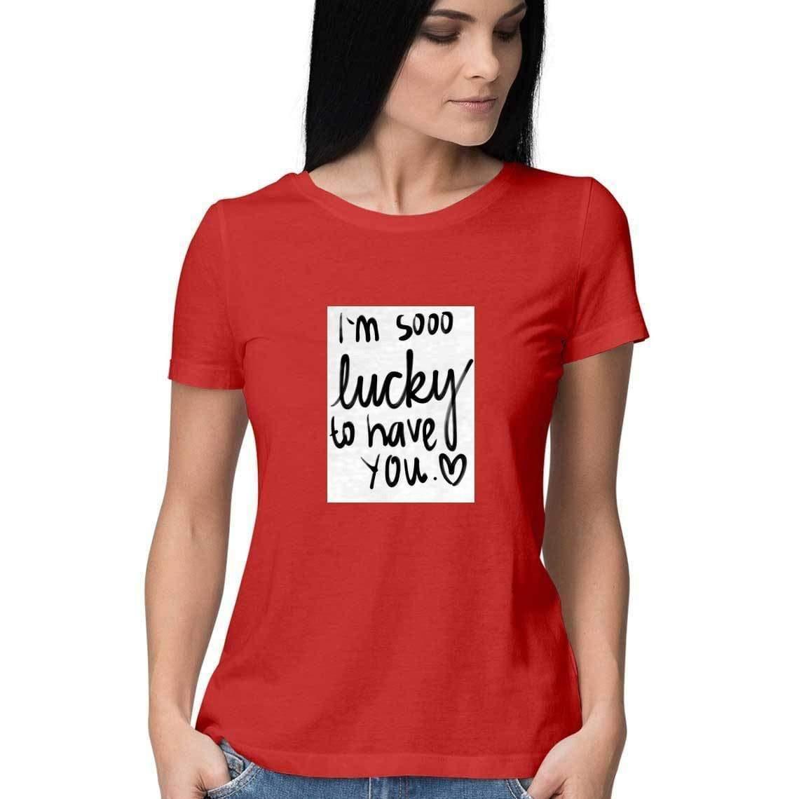 Dealsplant Crop Sleeve Round Neck Lucky to have you_1 T-Shirt for Women-Clothing-dealsplant