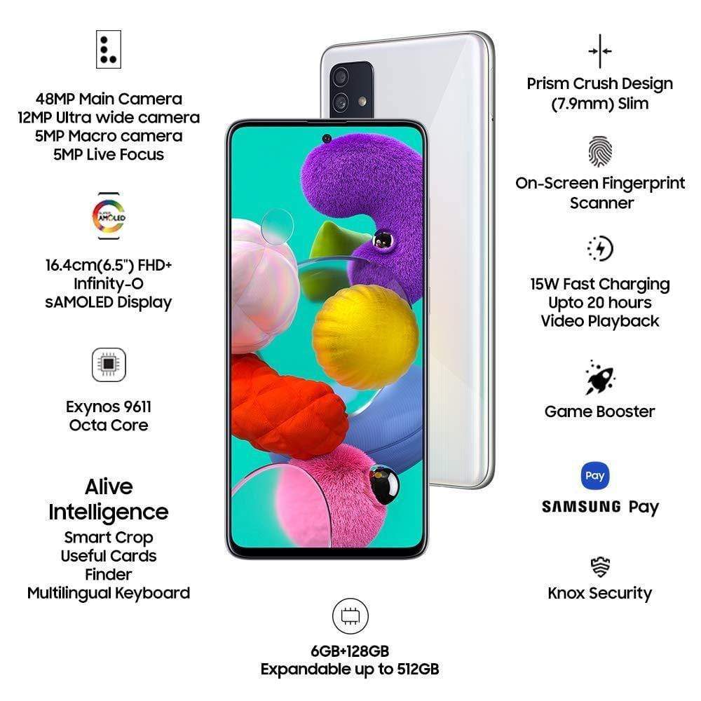 Samsung Galaxy A51 (White, 6GB RAM, 128GB Storage)-Mobile Phones-dealsplant