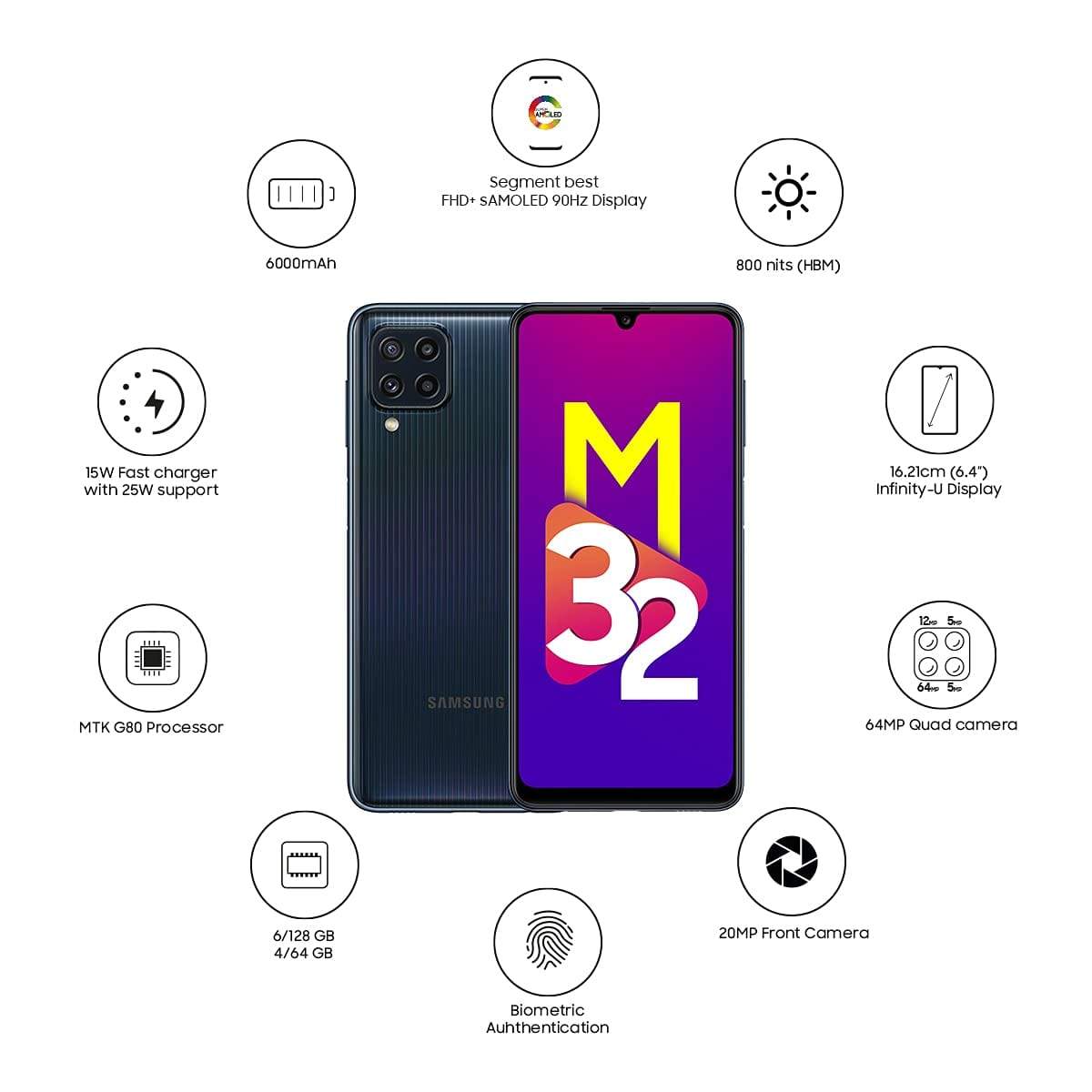 Samsung Galaxy M32 smart phone with 4GB RAM-64GB Storage-Mobile Phones-dealsplant