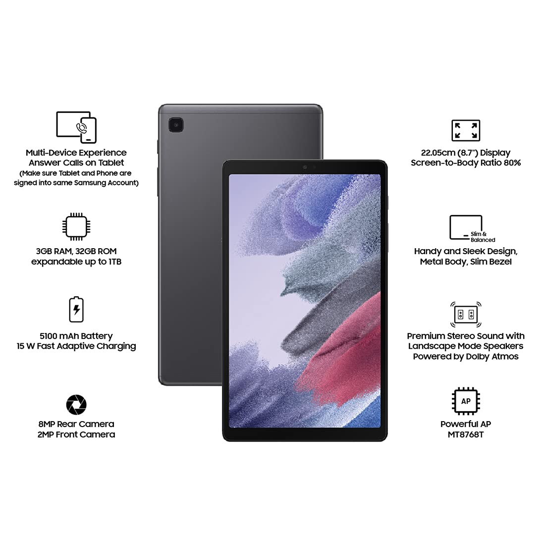 Samsung Galaxy Tab A7 Lite (8.7 inch) (3GB+32GBSTORAGE) Slim Metal Body, Wi-Fi-only Tablet-Tablet Computers-dealsplant