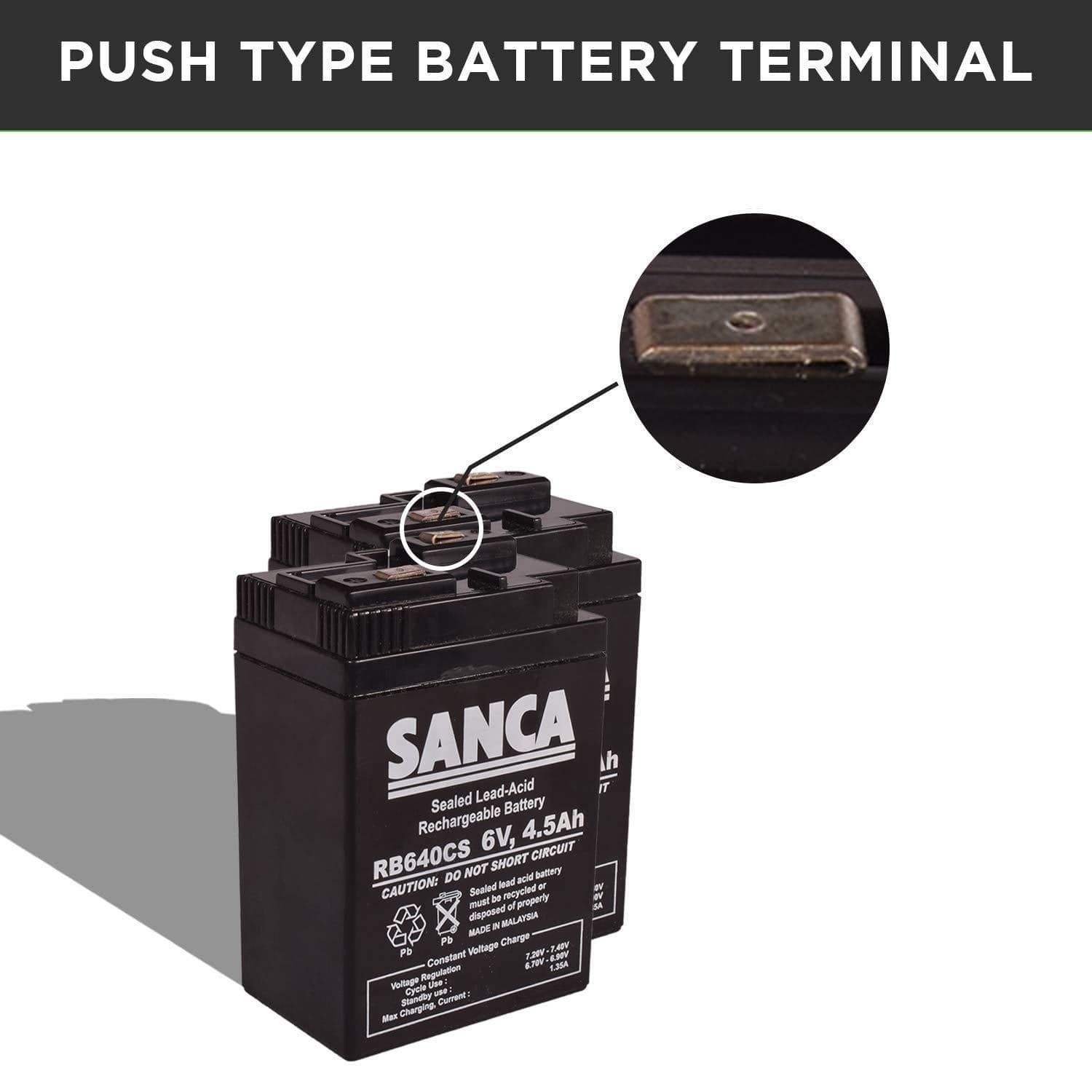 SANCA 6V 4.5Ah maintenance Free Rechargeable Battery (Push type terminals)-Rechargeable Batteries-dealsplant