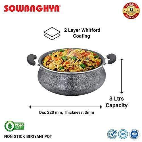 SOWBAGHYA Aluminium Biriyani Pot With Lid, 3 L (Black)-Home & Kitchen Appliances-dealsplant