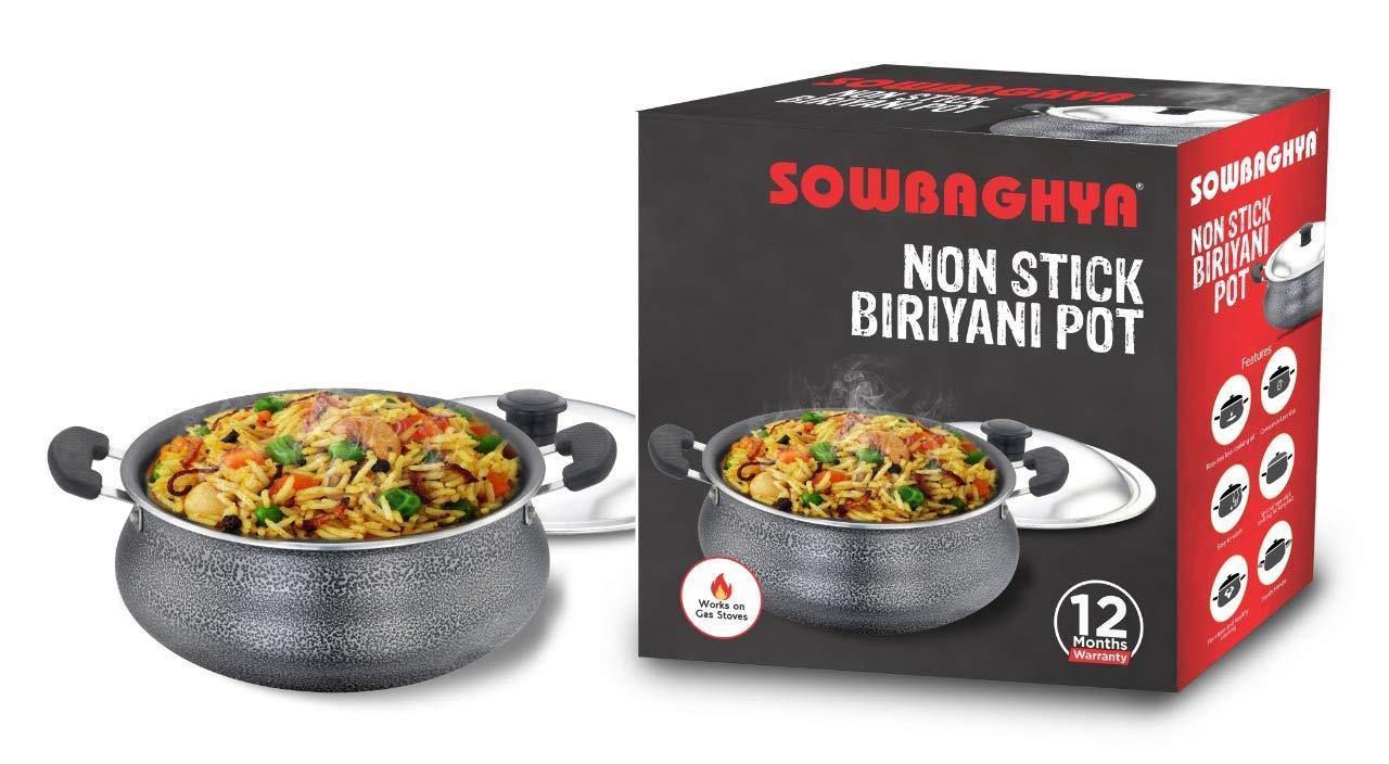 SOWBAGHYA Aluminium Biriyani Pot With Lid, 3 L (Black)-Home & Kitchen Appliances-dealsplant