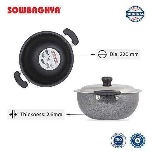 SOWBAGHYA Aluminium Non Stick Deep Kadai with Stainless Steel Lid (2 L, Grey and Black)-Home & Kitchen Appliances-dealsplant