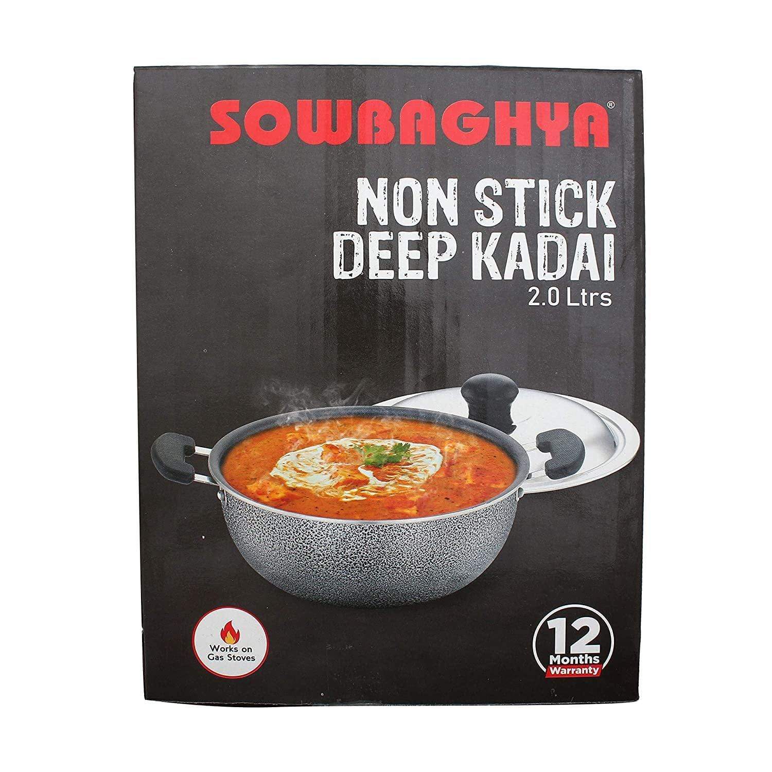 SOWBAGHYA Aluminium Non Stick Deep Kadai with Stainless Steel Lid (2 L, Grey and Black)-Home & Kitchen Appliances-dealsplant