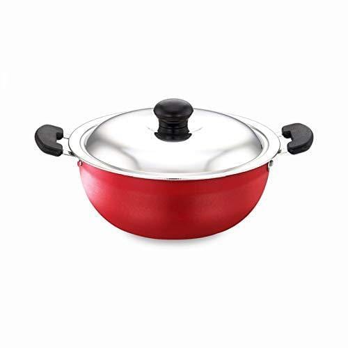 SOWBAGHYA Aluminium Non Stick Deep Kadai with Stainless Steel Lid (2 L, Grey and Black)-Home & Kitchen Appliances-dealsplant