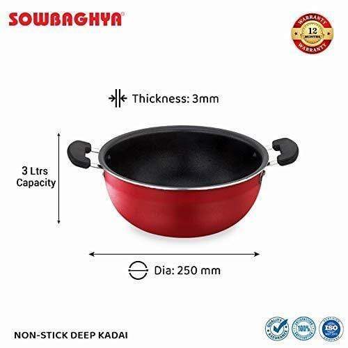 SOWBAGHYA Aluminium Non Stick Deep Kadai with Stainless Steel Lid (2 L, Grey and Black)-Home & Kitchen Appliances-dealsplant