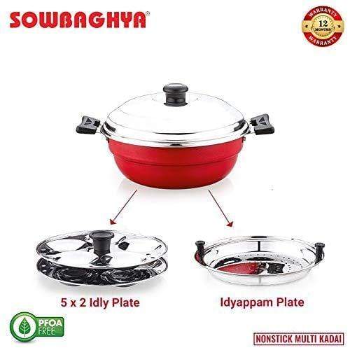 Sowbaghya Non Stick Induction Base Multi Kadai (2 Idly Plates + 1 Steamer Plate)-Home & Kitchen Appliances-dealsplant