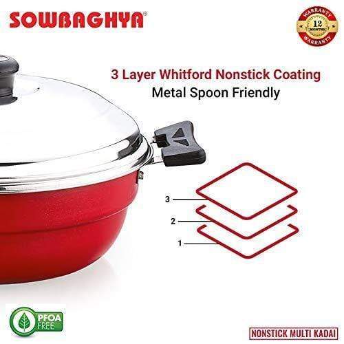 Sowbaghya Non Stick Induction Base Multi Kadai (2 Idly Plates + 1 Steamer Plate)-Home & Kitchen Appliances-dealsplant
