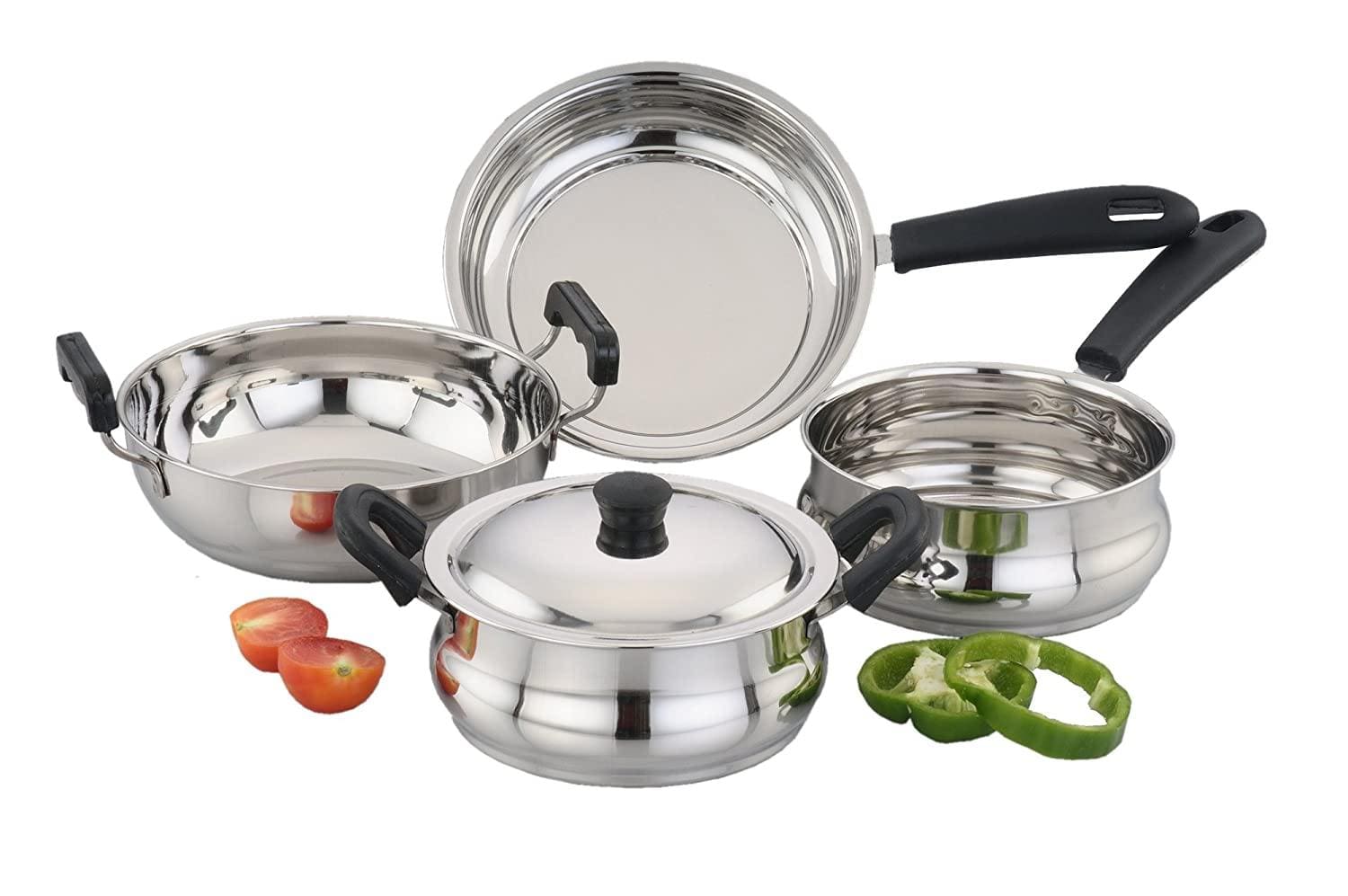 SOWBAGHYA Ultima Stainless Steel Cookware Set, 5 Piece (Silver)-Home & Kitchen Appliances-dealsplant