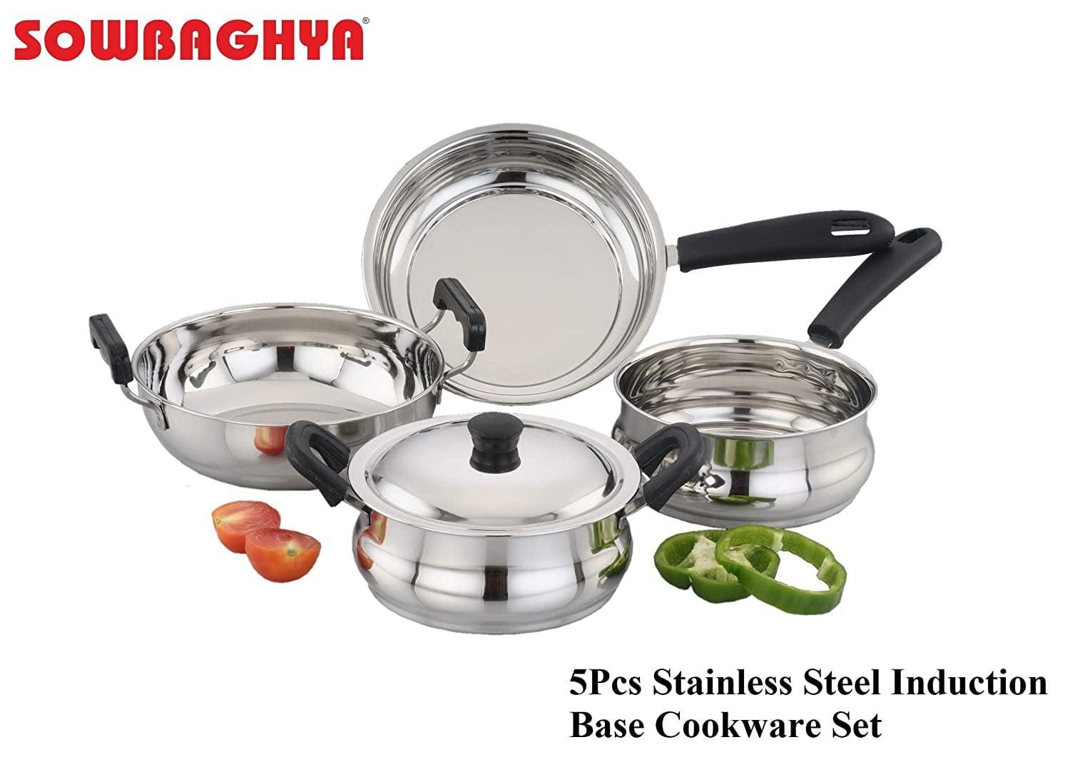 SOWBAGHYA Ultima Stainless Steel Cookware Set, 5 Piece (Silver)-Home & Kitchen Appliances-dealsplant