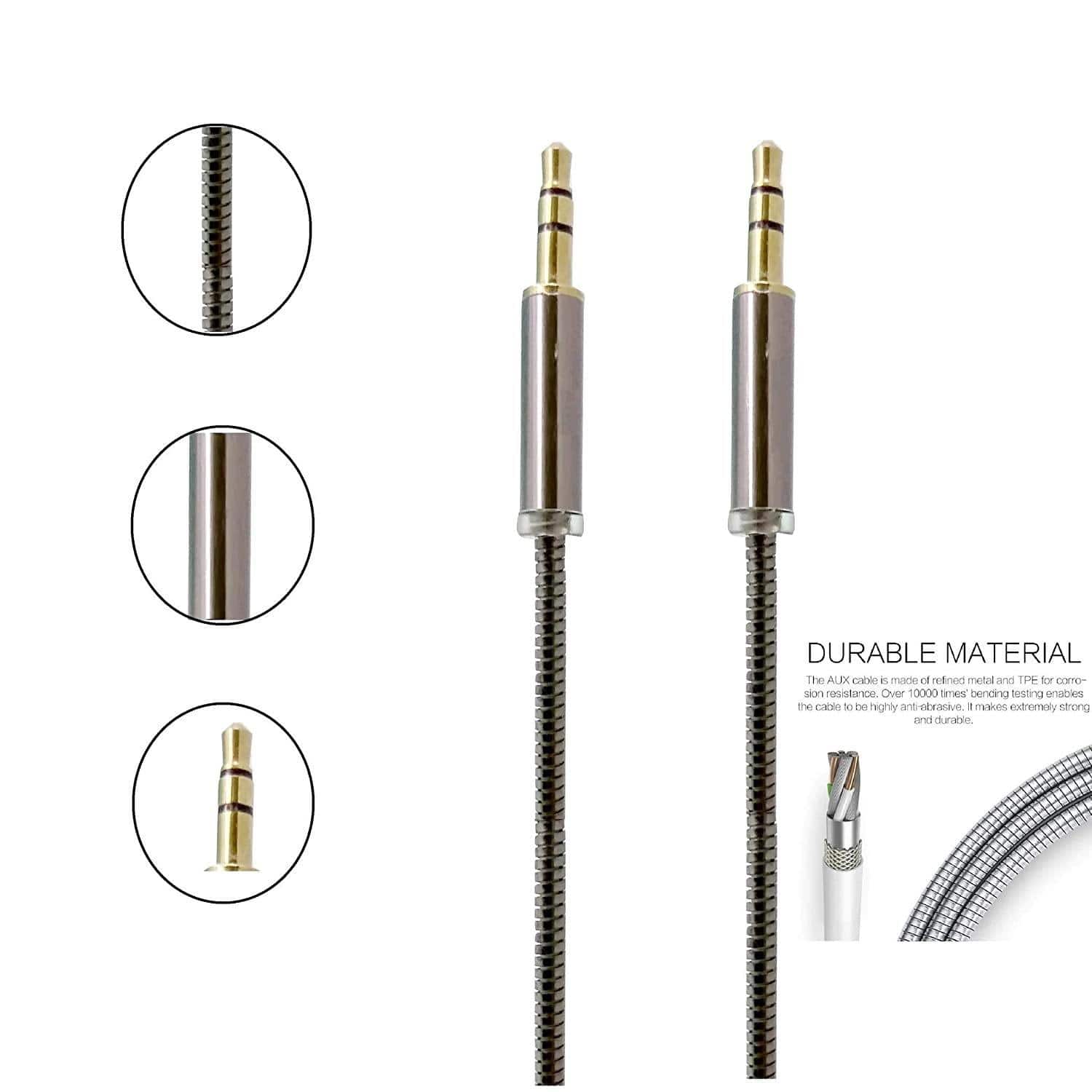 Transton Metal Braided Aux Cable 3.5mm Male to 3.5mm Male unbreakable Cable 1m-Cables-dealsplant