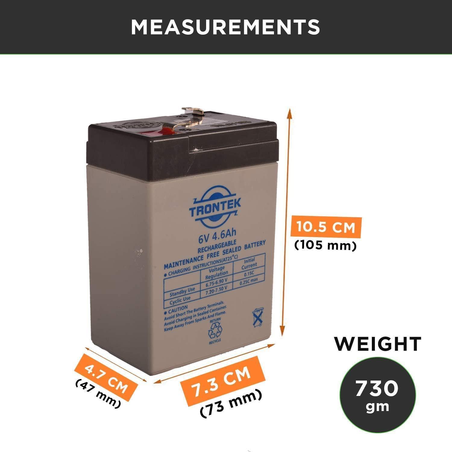 Trontek 6V 4.6Ah maintenance Free Rechargeable Battery-Rechargeable Batteries-dealsplant