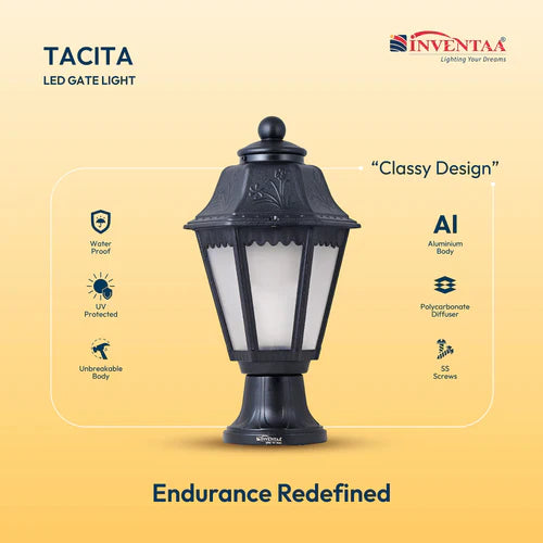 Inventaa Tacita Modern 12W Outdoor Gate Light | 3-in-1 LED (Cool, Warm & Neutral White) | Weatherproof Post Top Mount