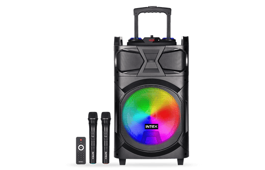 Intex Multimedia Speaker T-350 TUFB (Dual) 42 W Bluetooth Party Speaker (Black, Stereo Channel)-Trolley Speaker-dealsplant