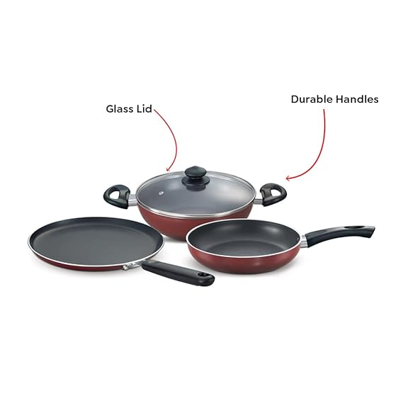 Prestige Omega Deluxe Induction Base Non-Stick Kitchen Set, 3-Pieces-dealsplant