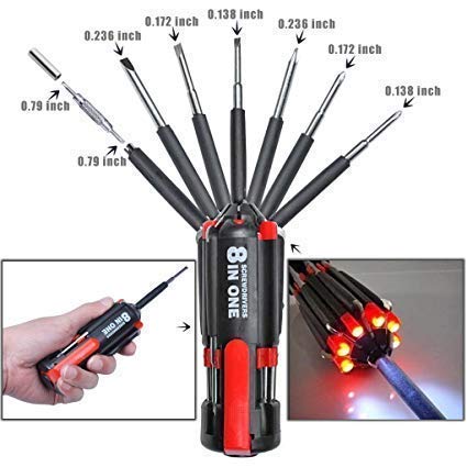 7Seas Foldable 8 in 1 Screwdriver Kit with 6 LED Light Pocket Screwdriver Hardware Repair Tool New Multifunction Screwdriver Tool Kit portable screwdriver...-Screw Driver Bit Set-dealsplant